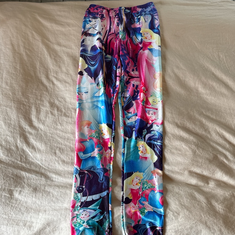 Sleeping Beauty style / Pink and Blue Artistic Leggings with Elastic Waistband